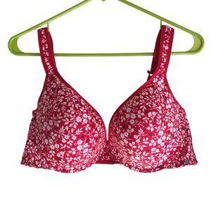 LUCKY BRAND RED FLORAL PATTERNED LACE BRA WOMENS SIZE 42D